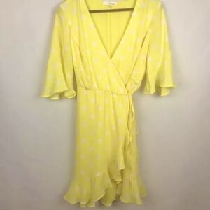 June & Hudson Wrap Dress Polka Dot Yellow Size Medium